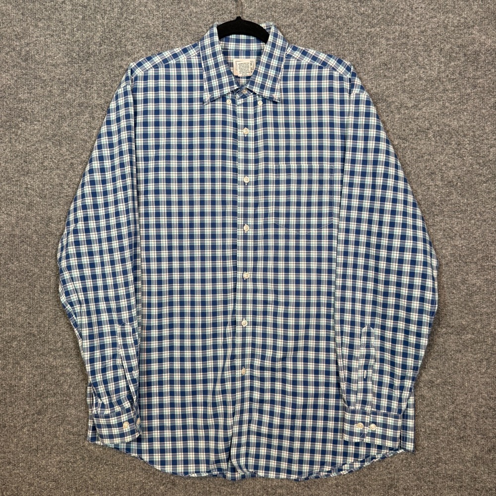 L.L Bean Shirt‎ Mens Large Blue Green Check Plaid Traditional Fit Button Down